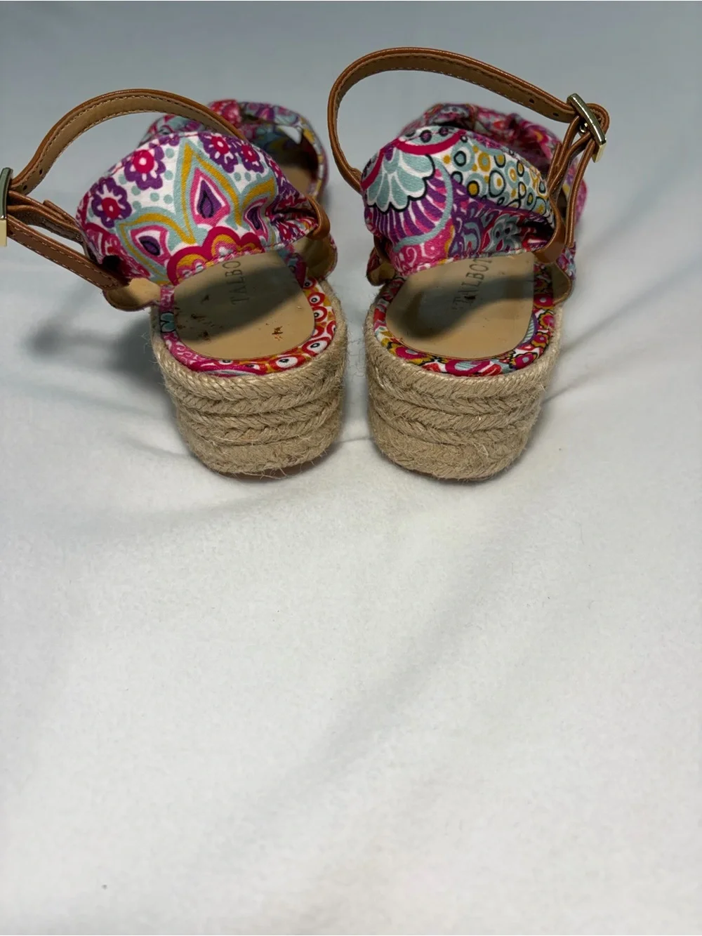 Talbots Women's Pink Patterned Knot Espadrille Wedge Sandals
